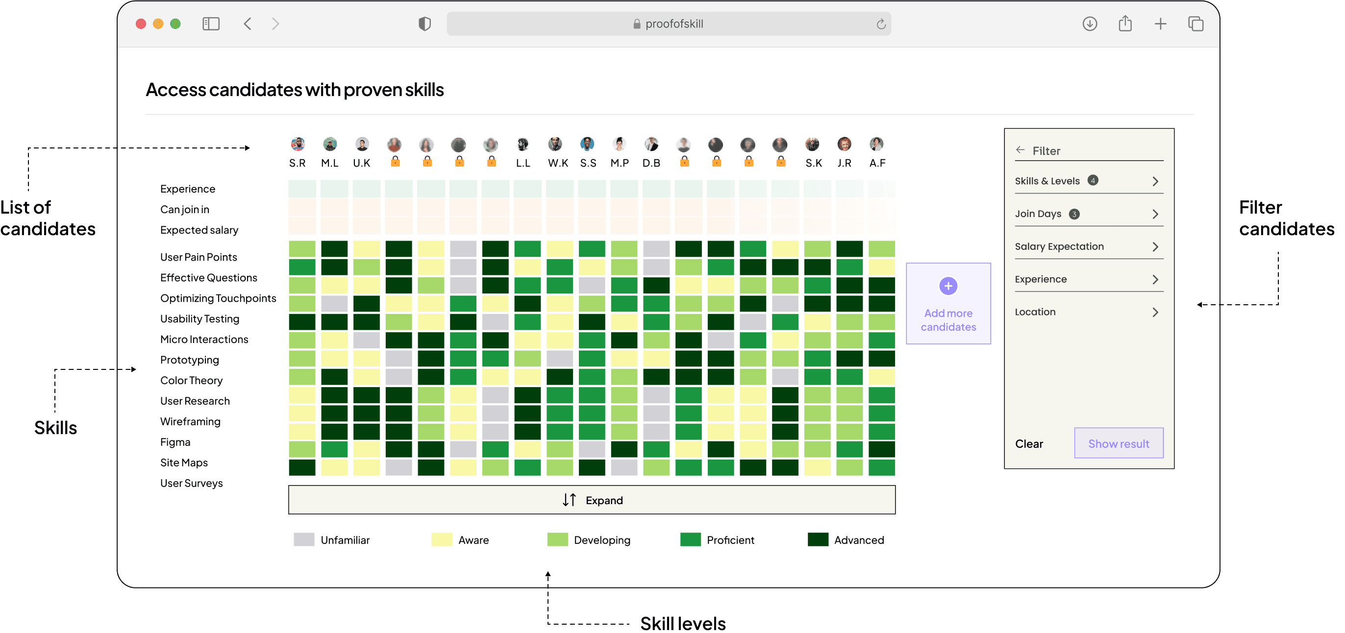 Candidate profile demo showing skill verification